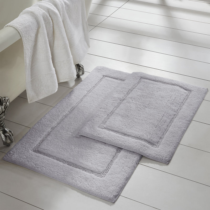 Modern Threads 2-Pack Solid Loop with Non-Slip Backing Bath Mat Sets, Silver