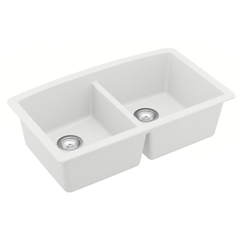 Karran Undermount Quartz Composite 32-1/2'' X 19-1/2'' 50/50 Double Bowl Kitchen Sink, White