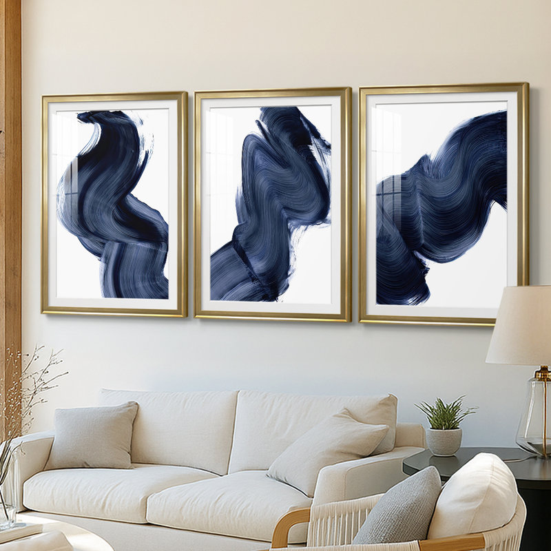 «Passing Waves I», impression encadrée sur mesure de qualité supérieure mate - 3 pièces, H 19 po x l 27 po, Doré