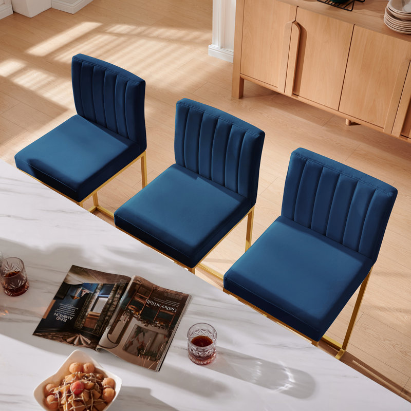 Tabouret de bar moderne avec dossier complet et pieds en fer, ensemble de 2, Navy