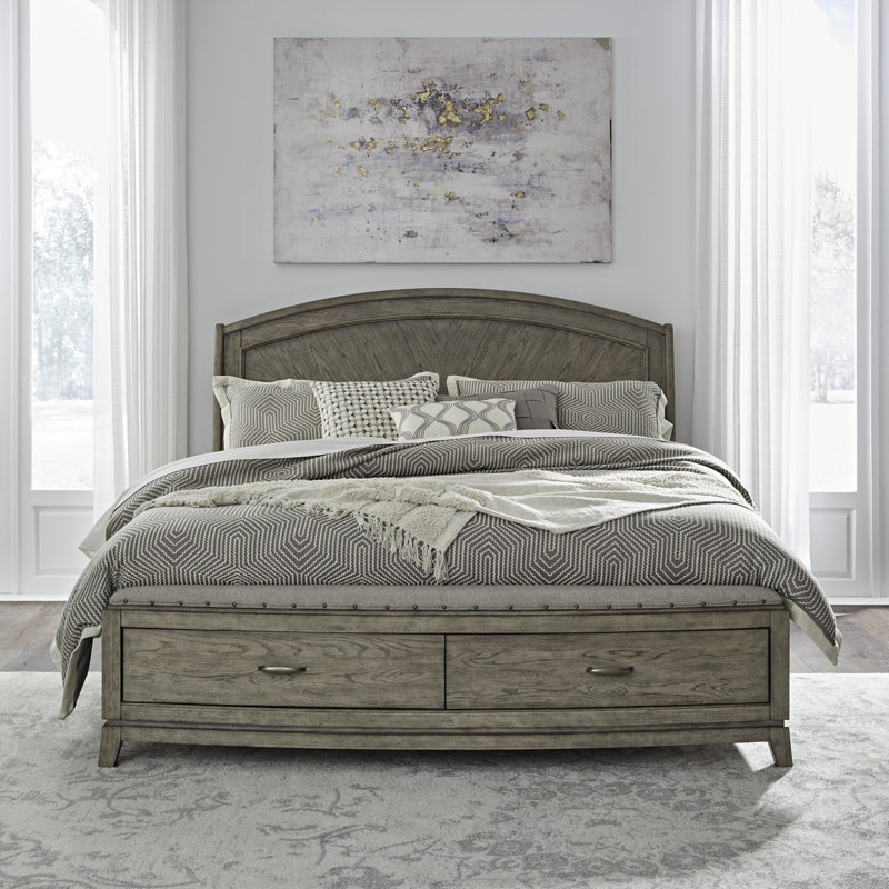 Ensemble de chambre avec lit à panneaux et deux tables de chevet Drelan, Grand, Brun pâle