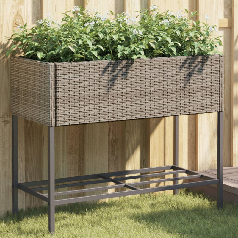 Celep Metal Elevated Planter, 75cm H x 90cm W x 40cm D, Grey/Brown/Blue