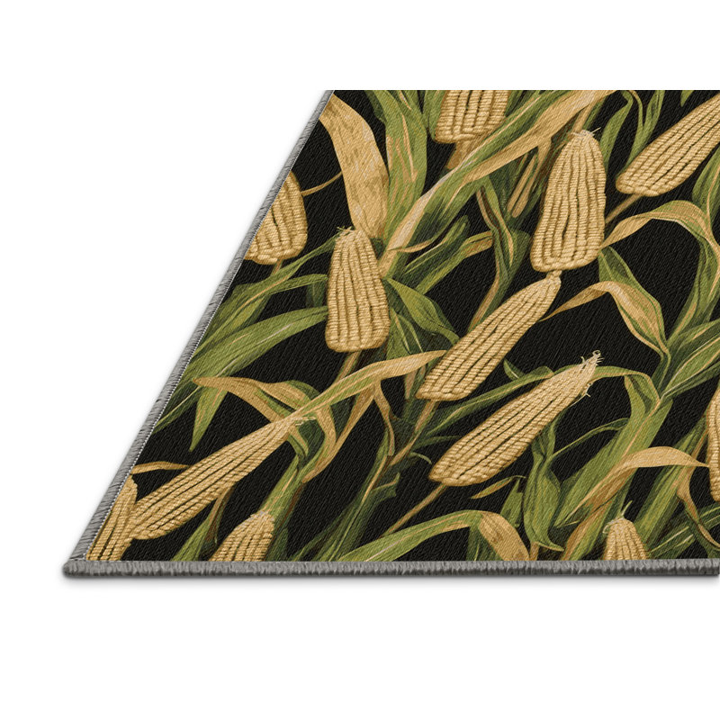 Washable Corn Shoots Vegetables Area Rug, Round 8'