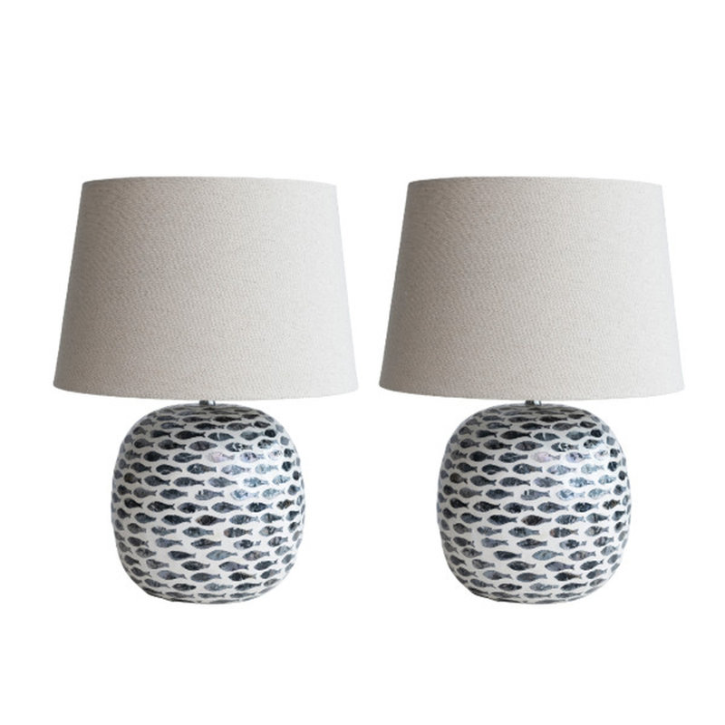Benino Coastal Capiz and Rayon from Bamboo Table Lamp with Fish Design