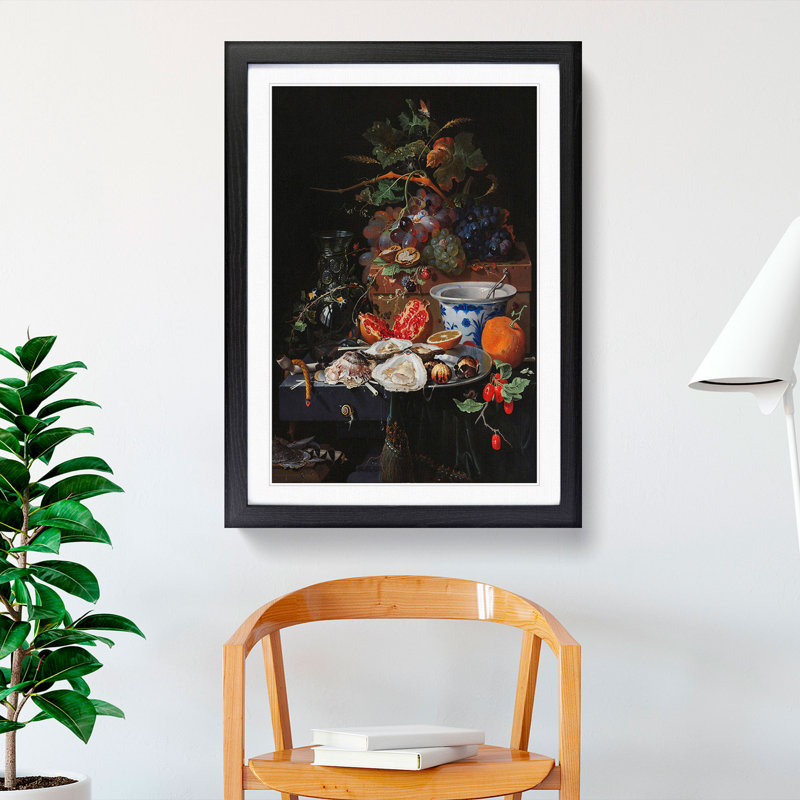 Fruits and Oysters Vol.2 by Abraham Mignon - Picture Frame Painting, Black Framed, 36cm H x 27cm W x 2cm D