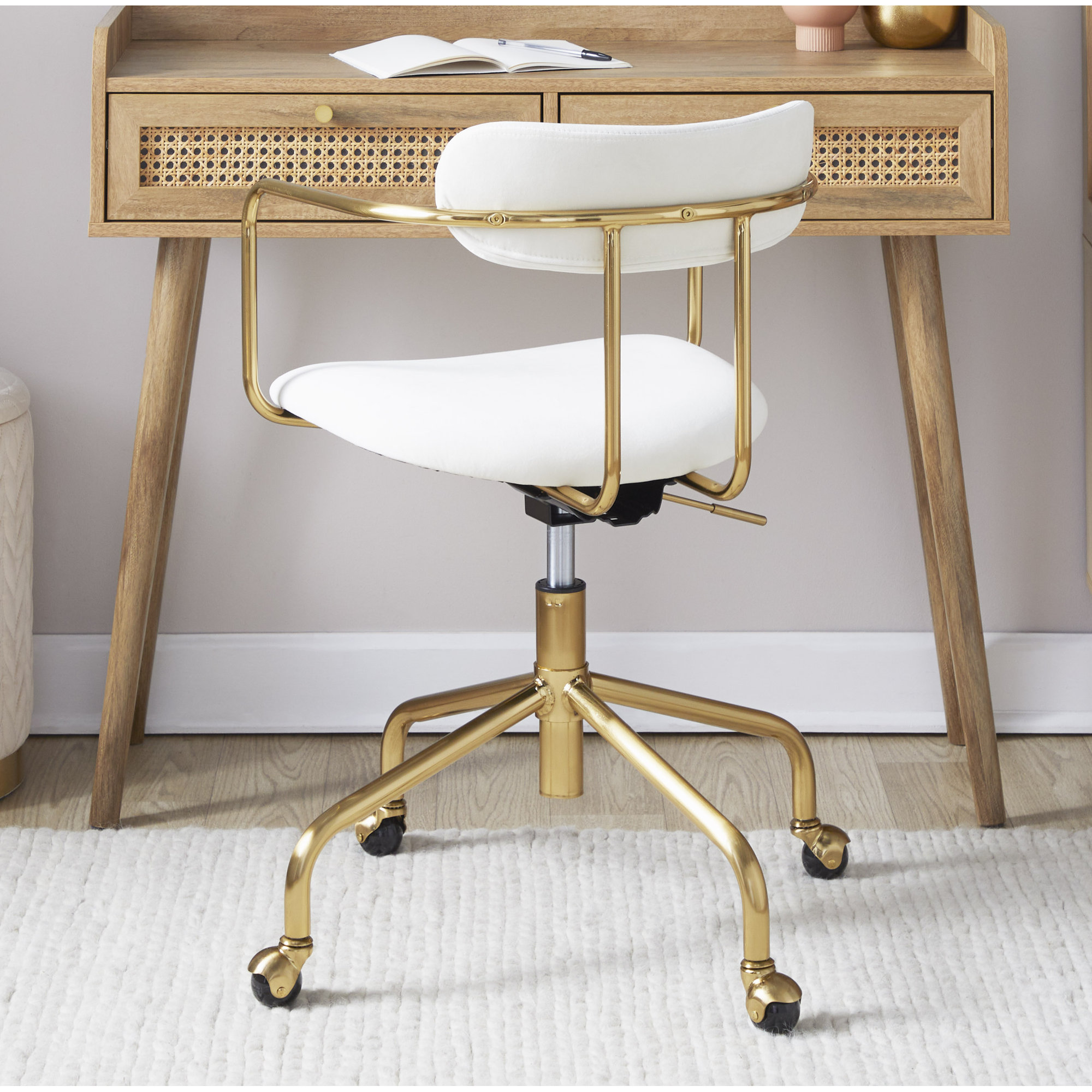 Erma Swivel Office Chair, Cream Velvet, Gold