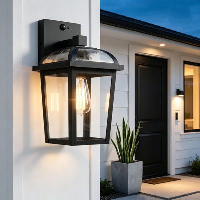Waterproof PIR Motion Sensor Exterior Wall Light, Mains-Powered 3-Mode Dusk-to-Dawn Black Anti-Rust Security Lighting Fixture for Front Door, Porch, Garden [Energy Class D]