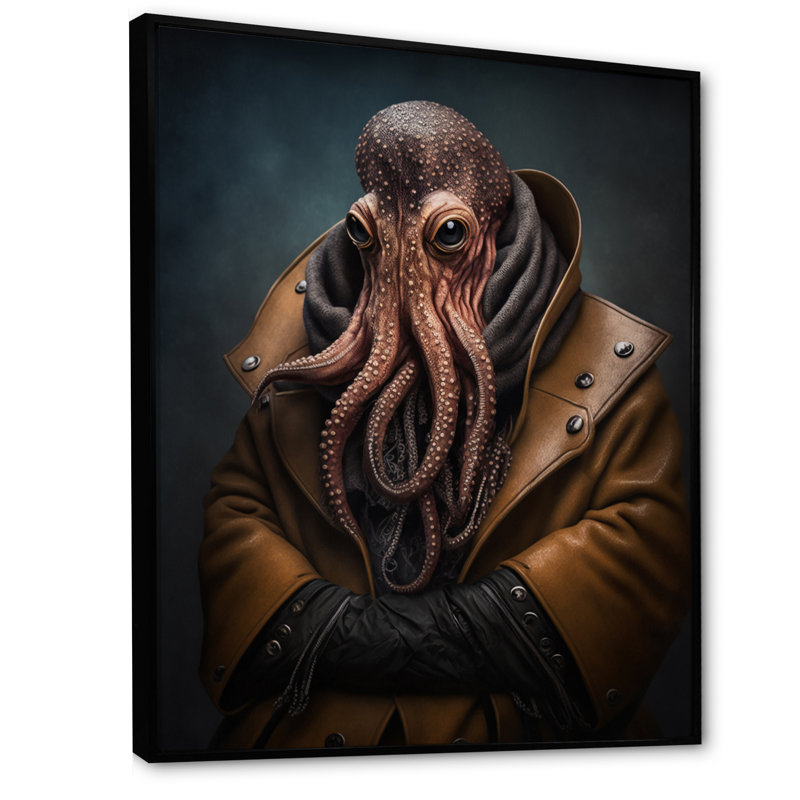 «Anthropomorphic Of Octopus Portrait I», art mural sur toile, L 12 po x H 20 po, Toile à cadre flottant noir