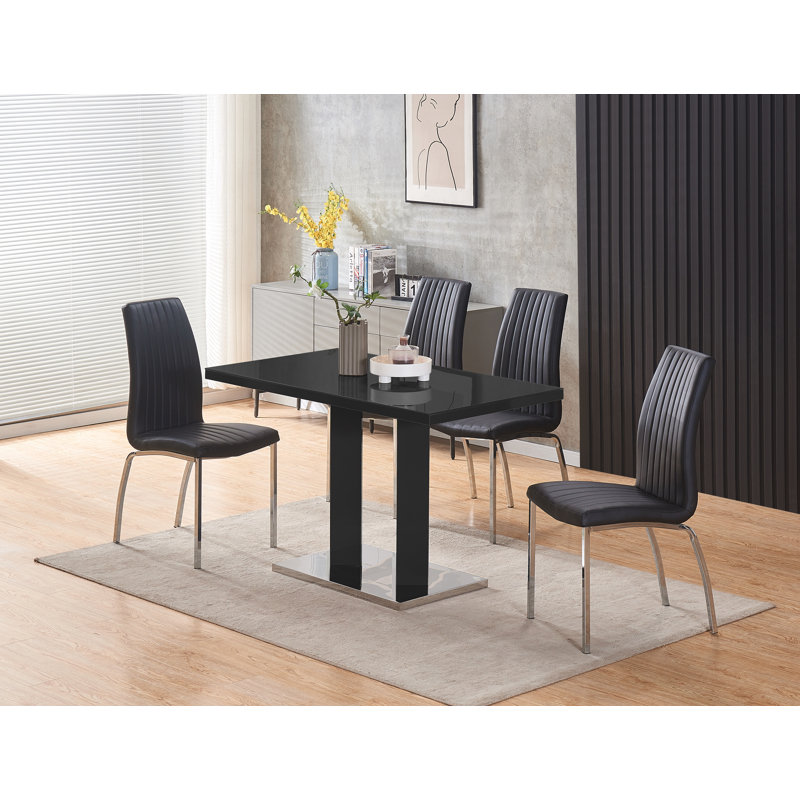 Aleh Dining Set, Black, Black