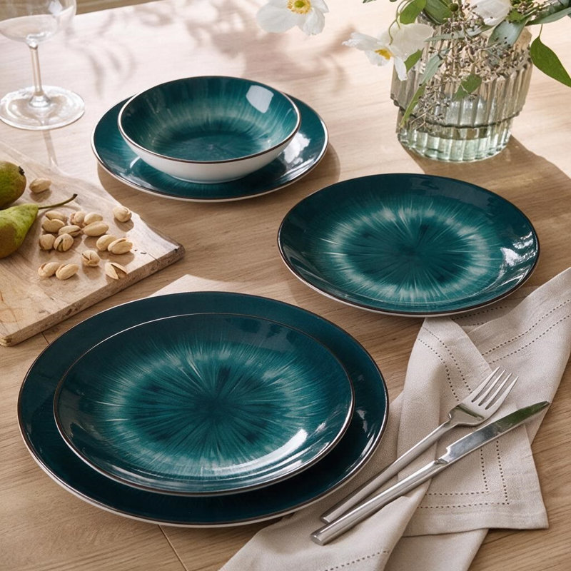 Waterside 12pc Star Porcelain Dinner Set, Green