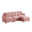 Ensemble canapé modulable 3 places en chenille avec pouf, assises profondes et coussins de dossier ronds, rose poudré-1064353696