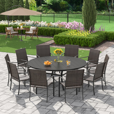 10-Person Outdoor Patio Dining Set With Wicker Chairs