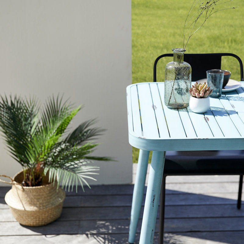 Delorme Square Metal Outdoor Dining Table , 75cm cm W 75cm cm D, Blue