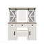 Bureau de coiffeuse 43,3 "avec miroir lumineux, ensemble de coiffeuse avec station de charge, coiffeuse avec porte de grange coulissante, 3 tiroirs et 4 armoires, beige