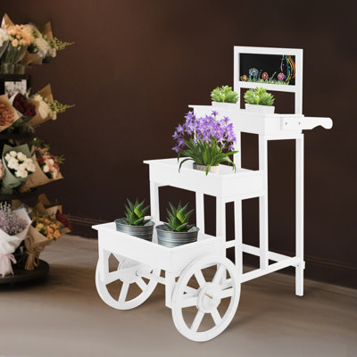Présentoir à fleurs à 3 niveaux avec roues, support à fleurs avec tableau noir, support à fleurs avec roues