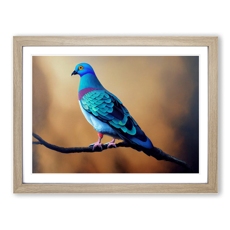 Contemporary Pigeon Bird - Framed Print, 34cm H x 46cm W x 2cm D, Oak
