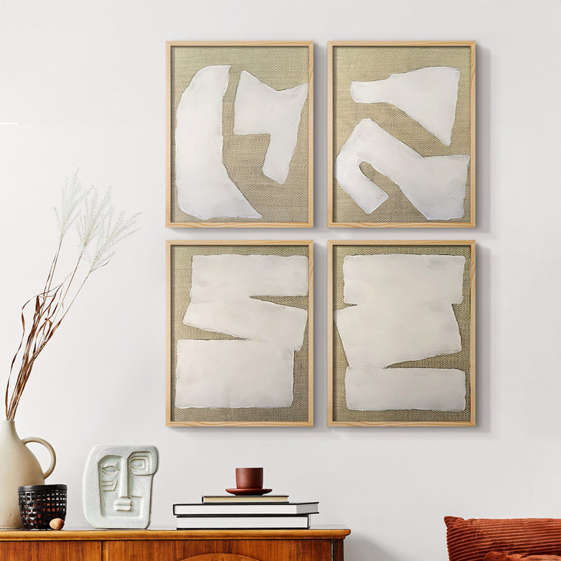 «Wabi Sabi Linen I», ensemble de 4 reproductions encadrées, Naturel, H 10 po x l 8 po