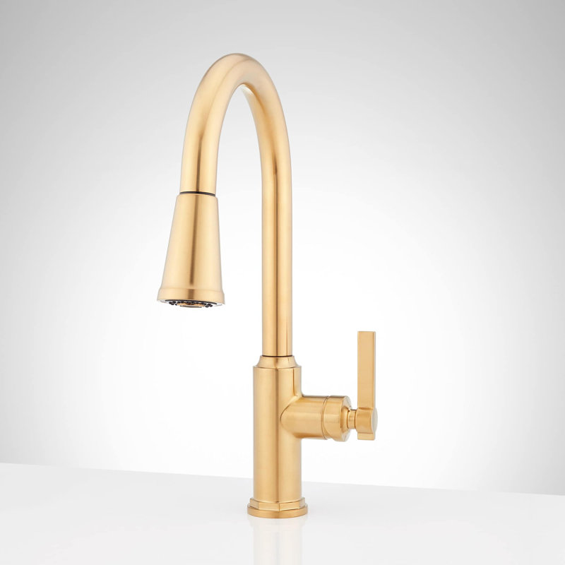 Greyfield Pull Down Single Handle Kitchen Faucet with Accessories, Brushed Gold