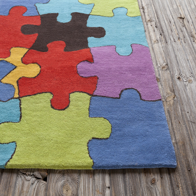 Ailey Authentic Hand-Tufted Handmade Multicolor Jigsaw Puzzle Kids Wool Area Rug, 5' x 7'6"
