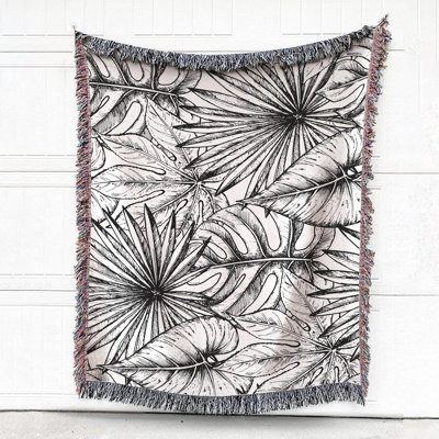 Palm Leaves Jungle Plants 100% Cotton Throw