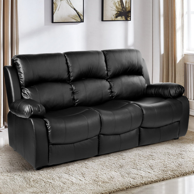 Heder 3 Seater Faux Leather Sofa, Black