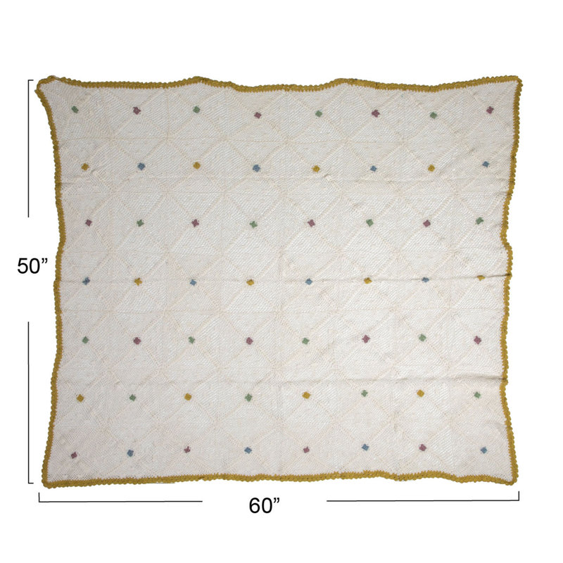 Multicolor Hand-Woven Cotton Crocheted Throw Blanket with Diamond Pattern