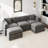 Modern Chenille Loveseat Sofa Couch With Ottoman-1360277065-1360277079