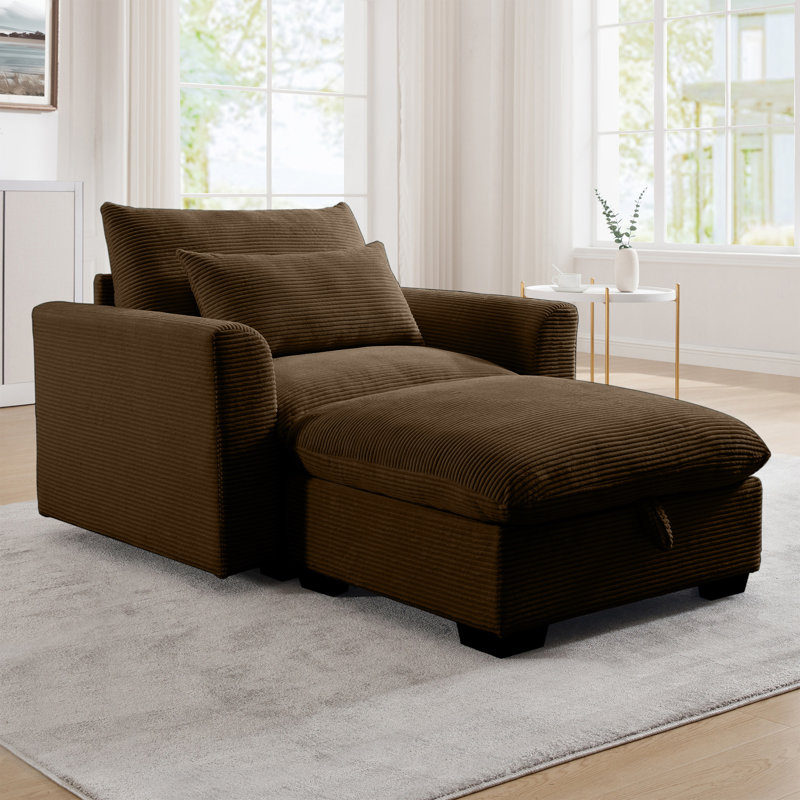 Corduroy Deep Seat Single Sofa Accent Chair,deep Seat Couch With Waist Pillow For Living Room/apartment/office