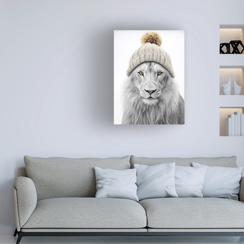 Art sur toile Sasha lion en hiver, H 14 po x l 19 po