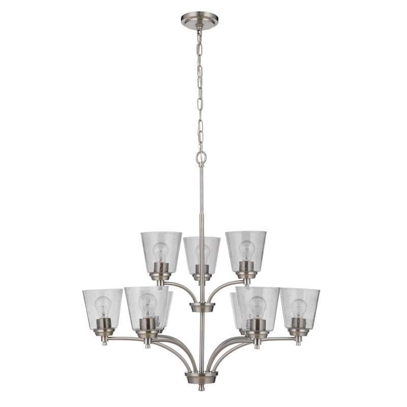 Lustre à niveaux ombrés 9 lumières Yarbrough, Nickel poli brossé, Martelée transparente