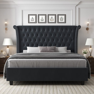 Ellaville Upholstered Wingback Bed with Raised Headboard