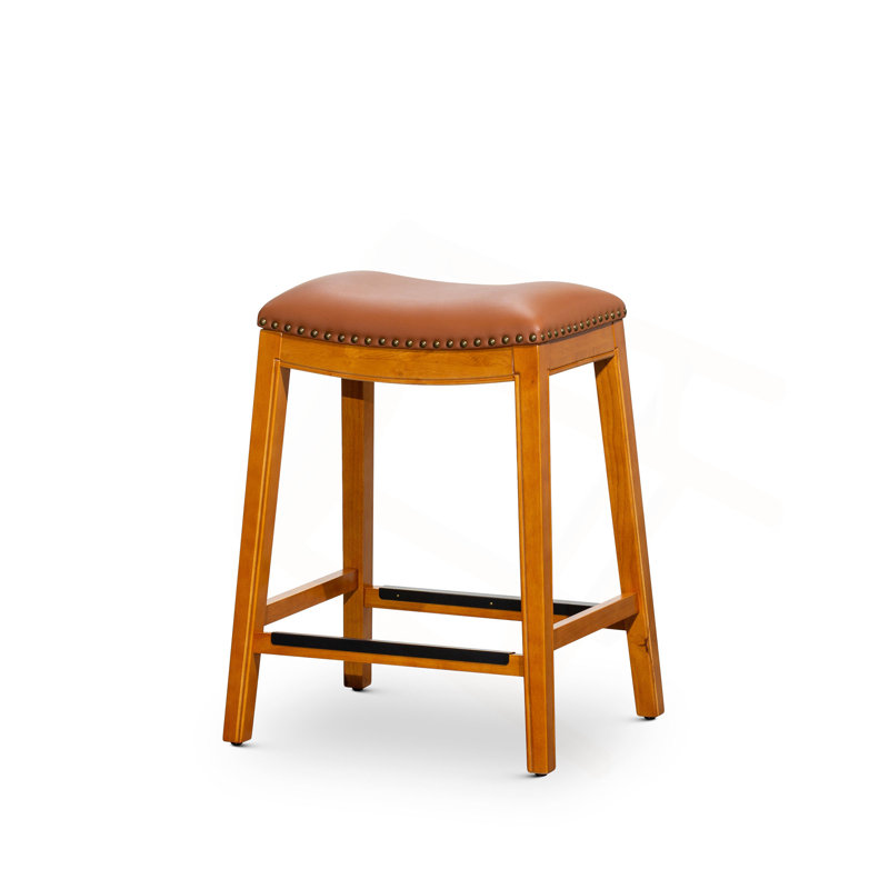Tabouret de comptoir classique en bois avec assise en cuir et fabrication robuste
