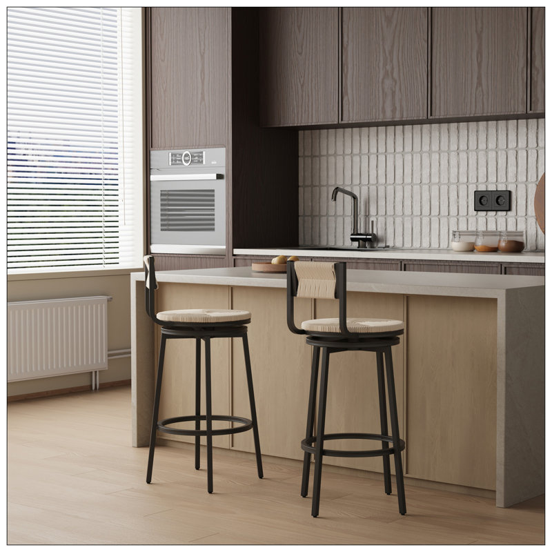 Bar Stools Swivel Counter Chairs With Metal Frame Set Of 2 Hand Woven Paper Rope Dining Barstools For Kitchen Counter