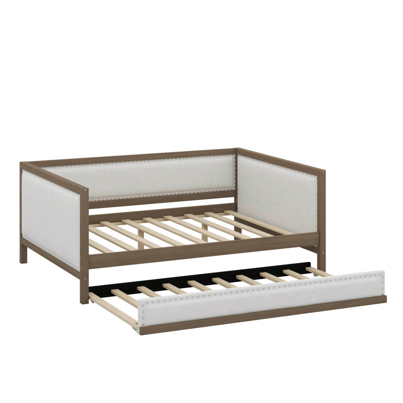 Full Size Upholstered Daybed With Trundle And Nailhead Decoration