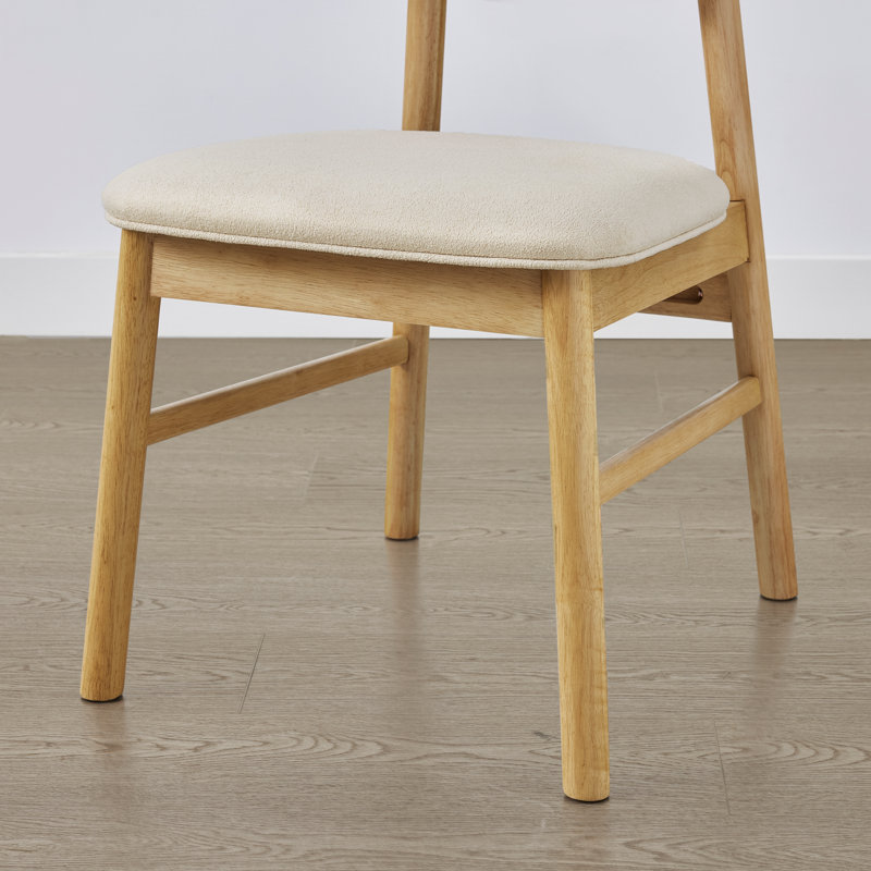 Chaise rembourrée en chenille avec pieds en bois d'hévéa, Crème, crème, Chêne