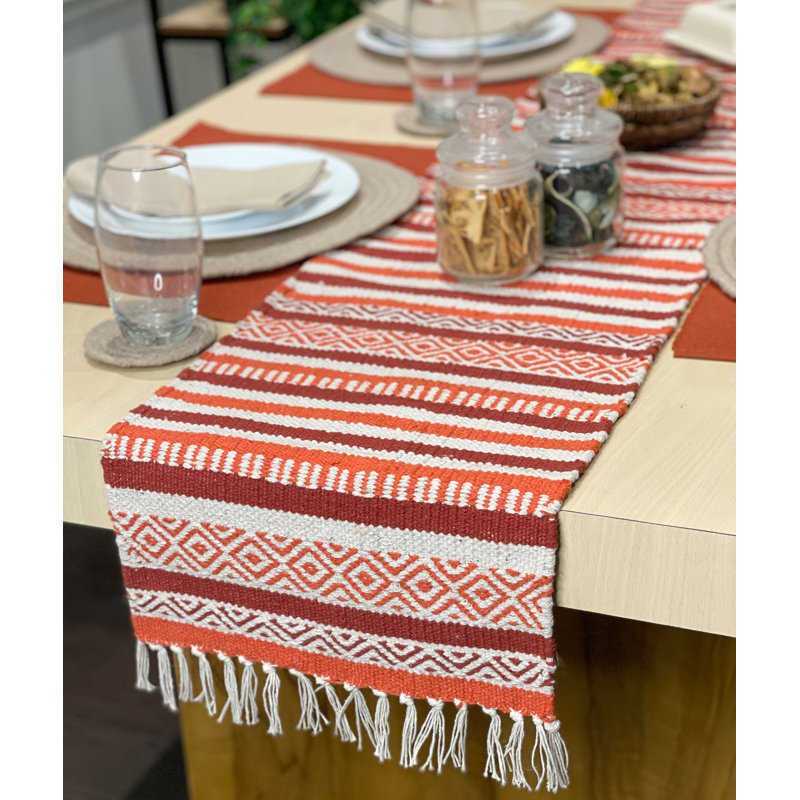 Chemin de table en mélange de coton géométrique Montano, Orange rouillé, Rectangle 72 po