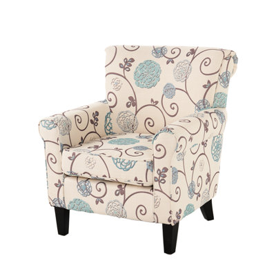 Enrapturingly Club Chair - Blue Floral Upholstery , Comfy Beautiful Upholstered, Graceful Look