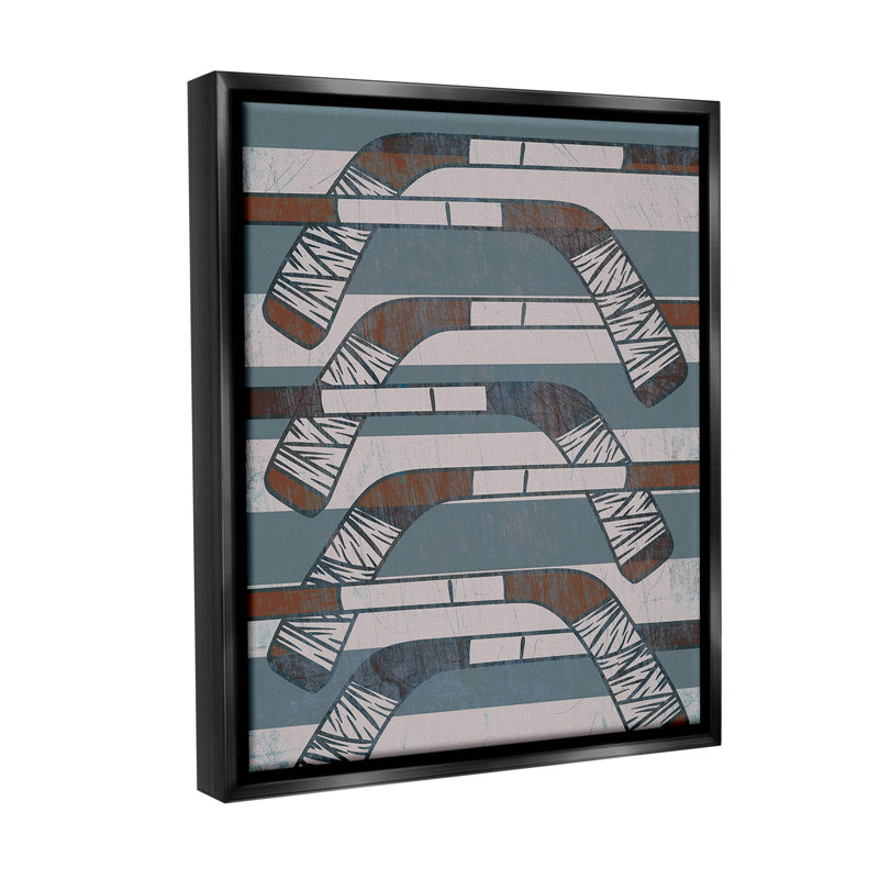 "Crossed Hockey Sticks" par Lil 'Rue sur toile, Cadre flottant noir de jais, H 21 po x l 17 po