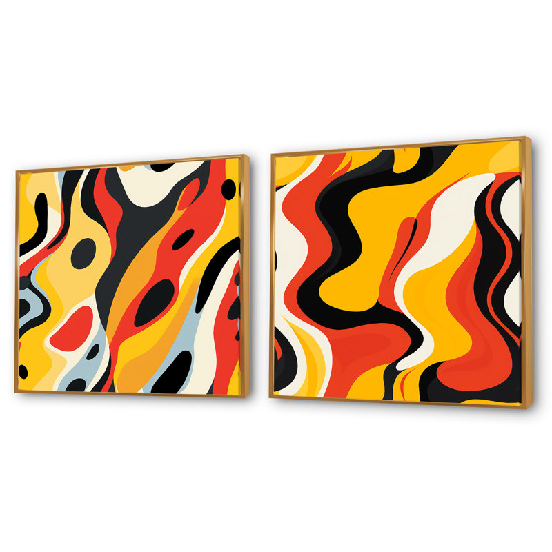 Cohbath - Ensemble de 2 collages carrés à formes abstraites, Cadre flottant doré, H 16 po x l 33 po