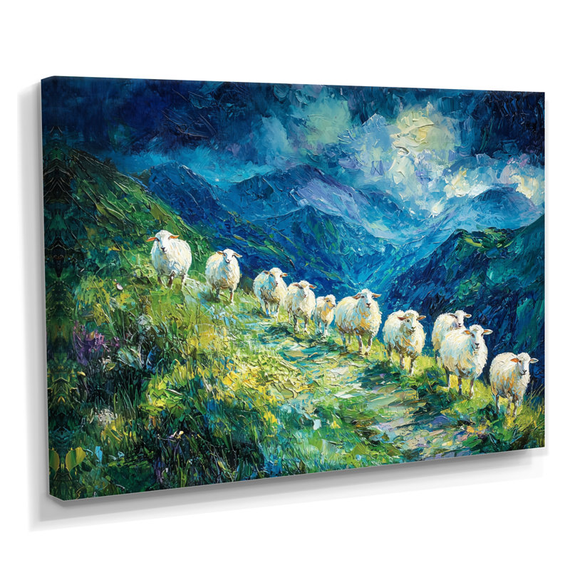 Gerbert Mountain Path Of Sheep Family - Sheep Wall Art, 12" H x 20" W, Wrapped Canvas, Does Not Apply
