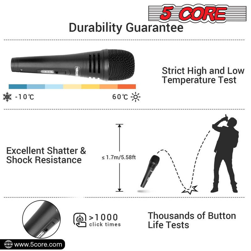 5 Core Mic Karaoke Dynamic Handheld XLR Microphone Professional Vocal Recording Live Stage Singing