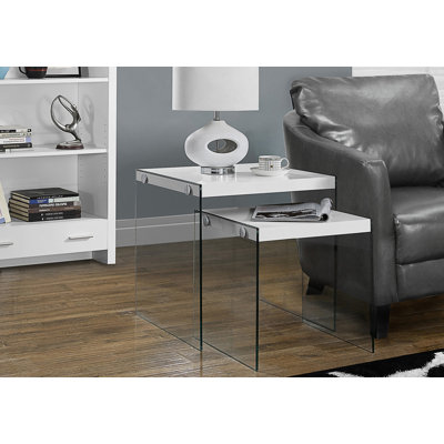 Contemporary Clear Tempered Glass Nesting Tables, Set Of 2, Perfect For Living Room And Bedroom Accent