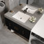 Meuble-lavabo flottant simple contemporain avec comptoir en faux marbre, lavabo en céramique et grand espace de rangement