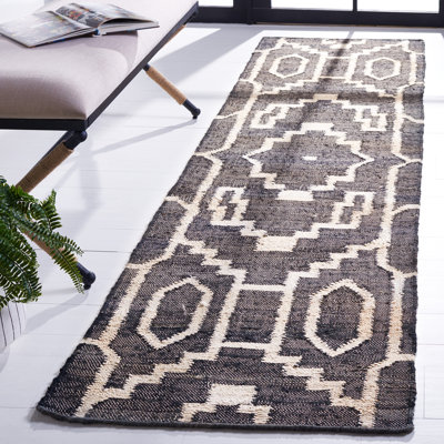 Tapis en jute / sisal à tissage plat Southwestern - noir / ivoire
