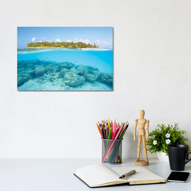 Island And Reef, Maldives by Matteo Colombo - Wrapped Canvas Print, 20.32 cm H x 30.48 cm W