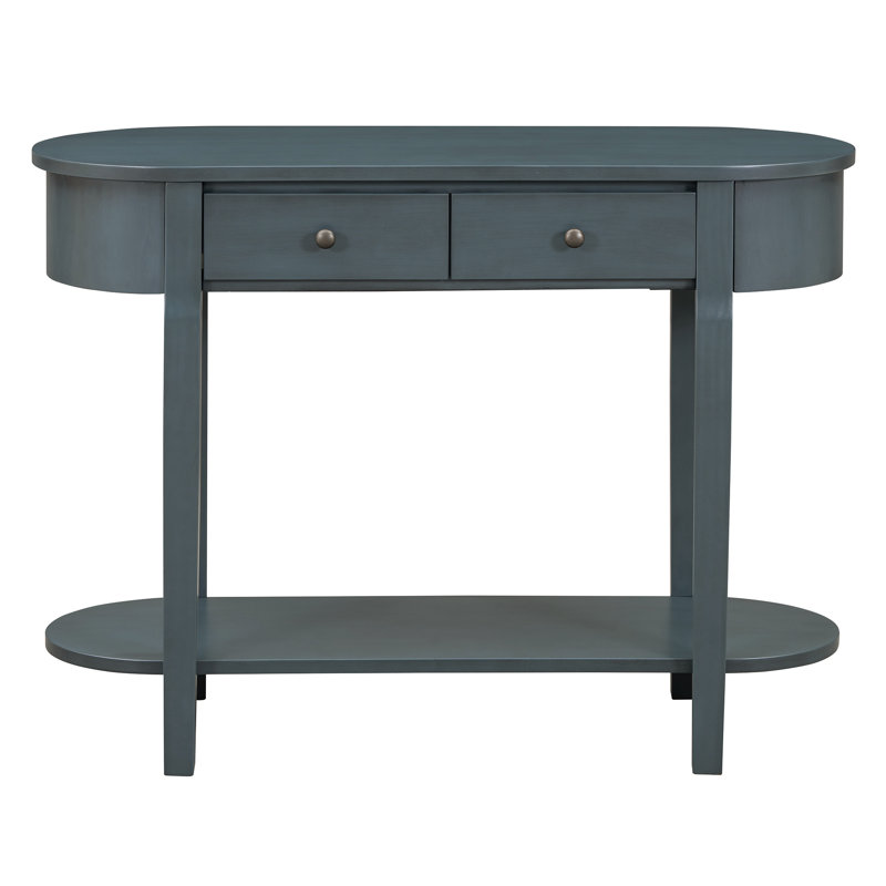Elegant Retro Console Table With Curved Design And Smooth Glaze, Navy