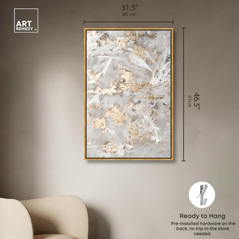 Celestial Gold 2, toile élégante abstraite dorée par Art Remedy, Cadre doré, H 46 po x l 31 po