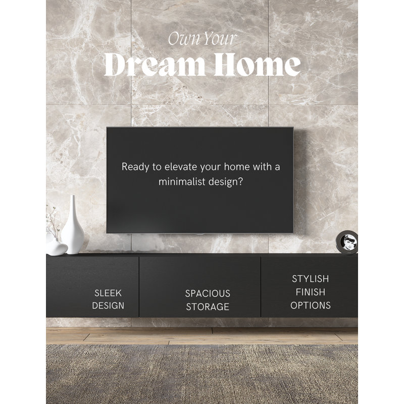 Colima Modern Floating TV Stand Up to 80" TVs Wall-Mounted Media Console with Storage Cabinet, Black Grain