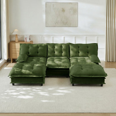 107" U Shaped Modern Sofa Modular Sectional Cloud Couch with 2 Ottomans, 3-Seat Chenille Deep Seat Sofa with Comfy Lattice Decored Seat Cushion, Bedroom and Apartment