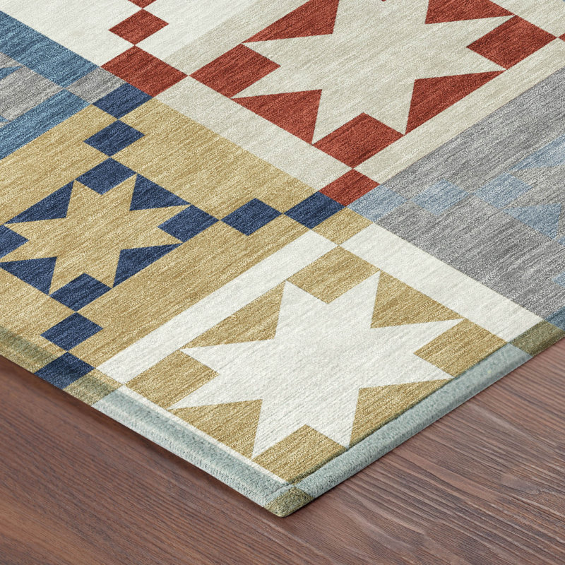 Machine Washable Indoor/Outdoor Chantille ACN2538 Patchwork Rug, Rectangle 1'8" x 2'6", Red